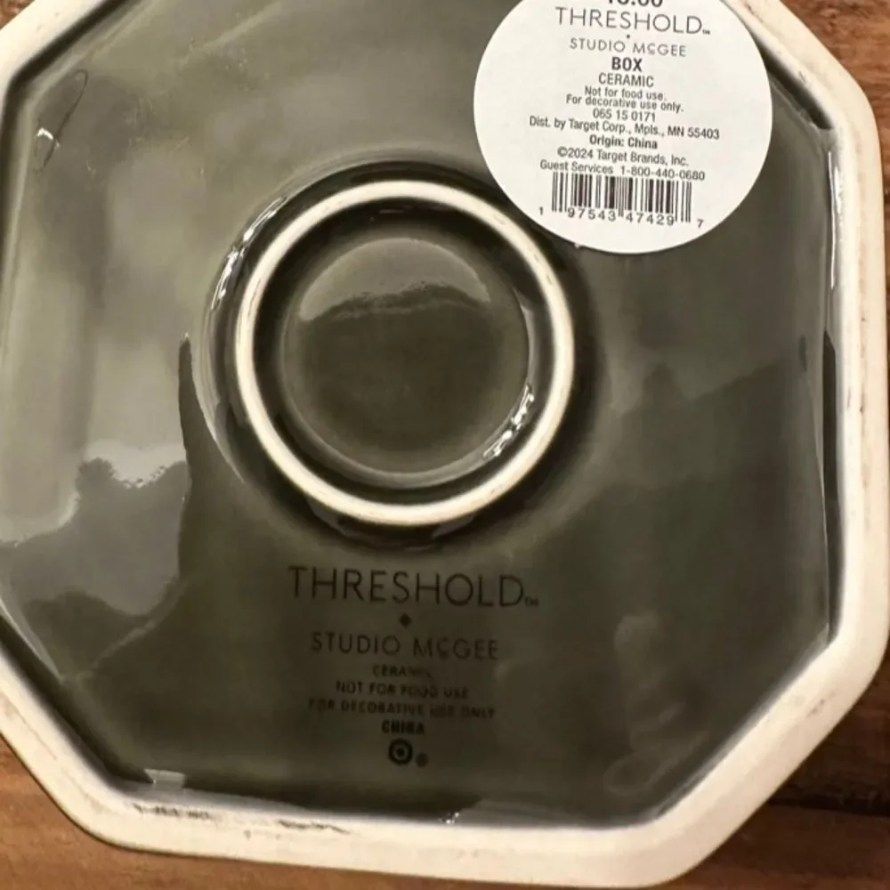 Threshold Hexagonal Glazed Green Ceramic Box with lid